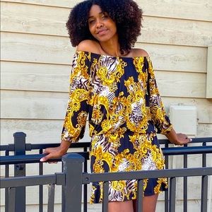 Black/Gold Scroll - Romper Dress